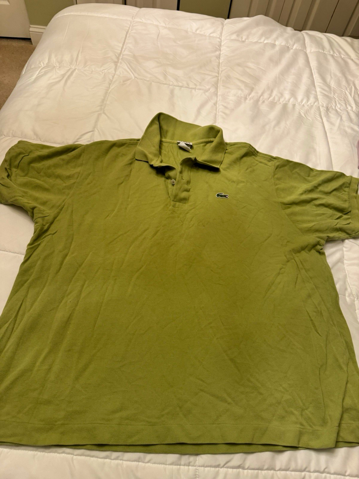 Lacoste Men\'s Green Solid Knit Short Sleeve Cotton Polo Button Crocodile XL