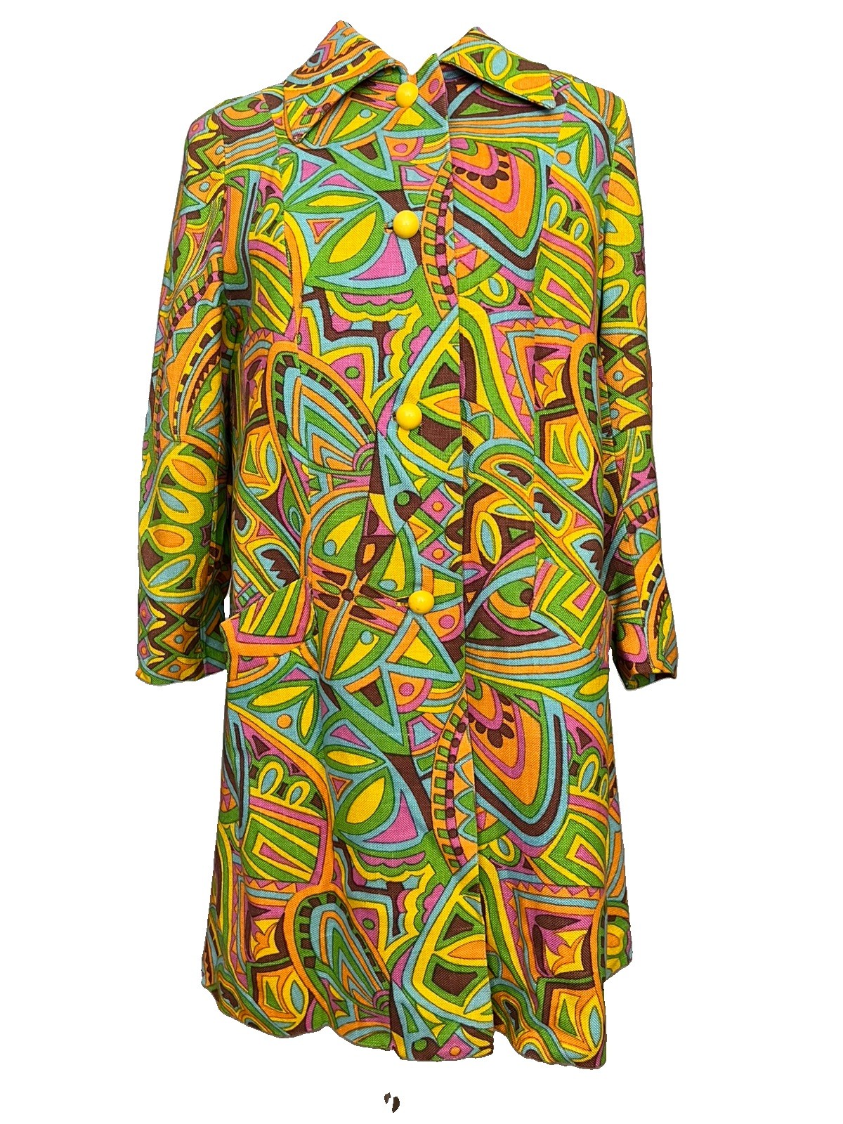 RARE Vintage 1960s Jeanne Lanvin Maria Carine Mod Psychedelic Print Coat S/M