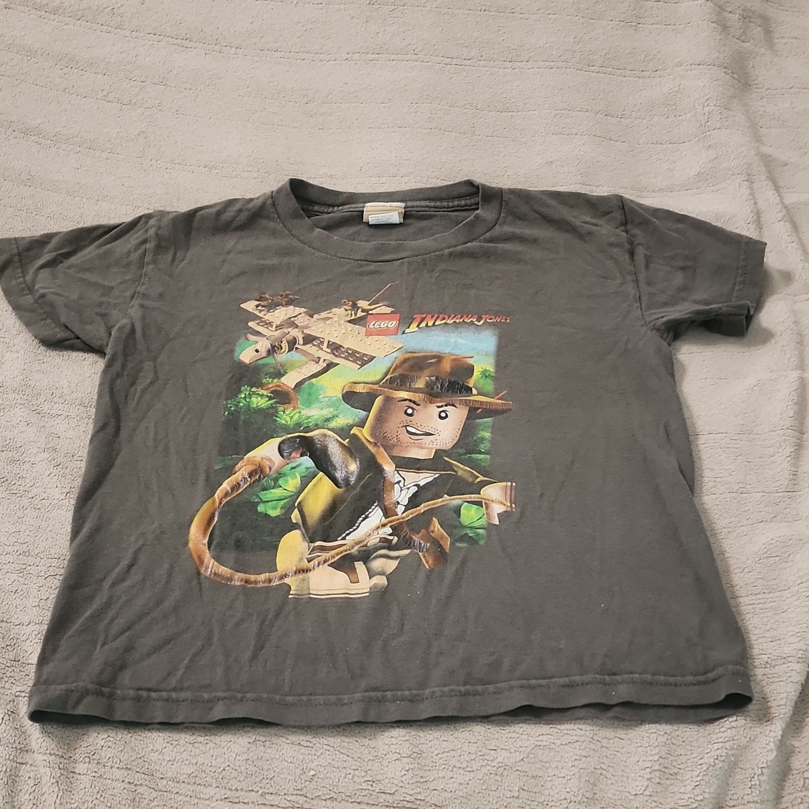 Indiana Jones LEGO Graphic Print Logo Gray Cotton Crew Neck T-Shirt Boy\'s 7