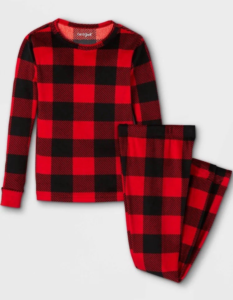 Cat & Jack Kids Plaid Long Sleeve Soft Velvety Stretchy 2 Piece PJ Set NWT