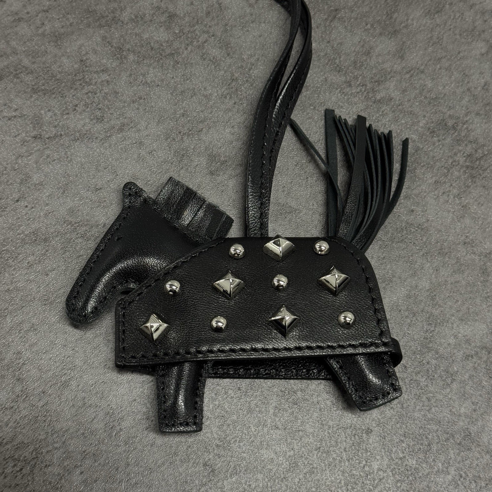 Hermes Rodeo Robeo Rock PM Studded Milo Leather Charm Silver Bag Accessory Horse