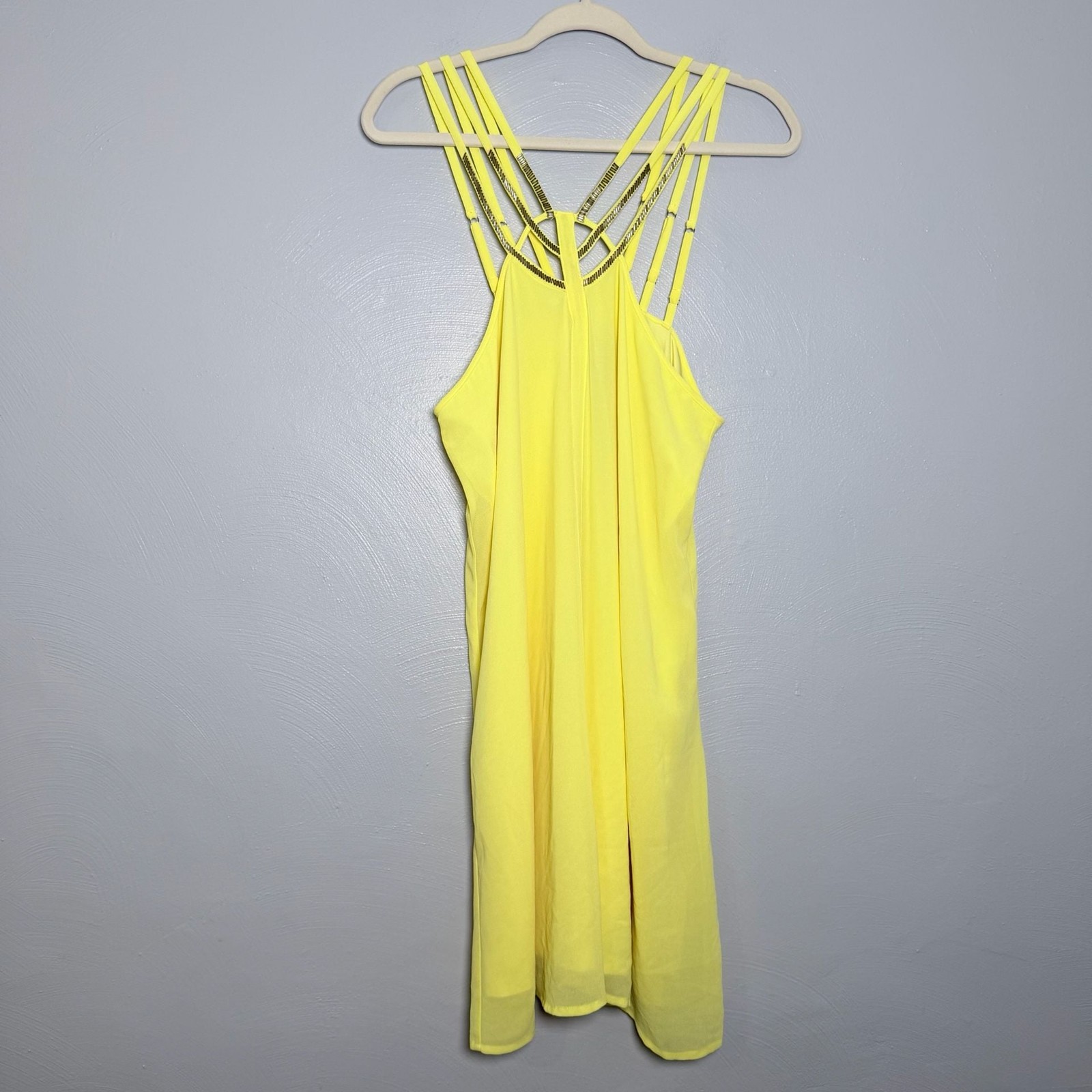 Sara Boo Yellow Strappy Beaded Cocktail Dress L