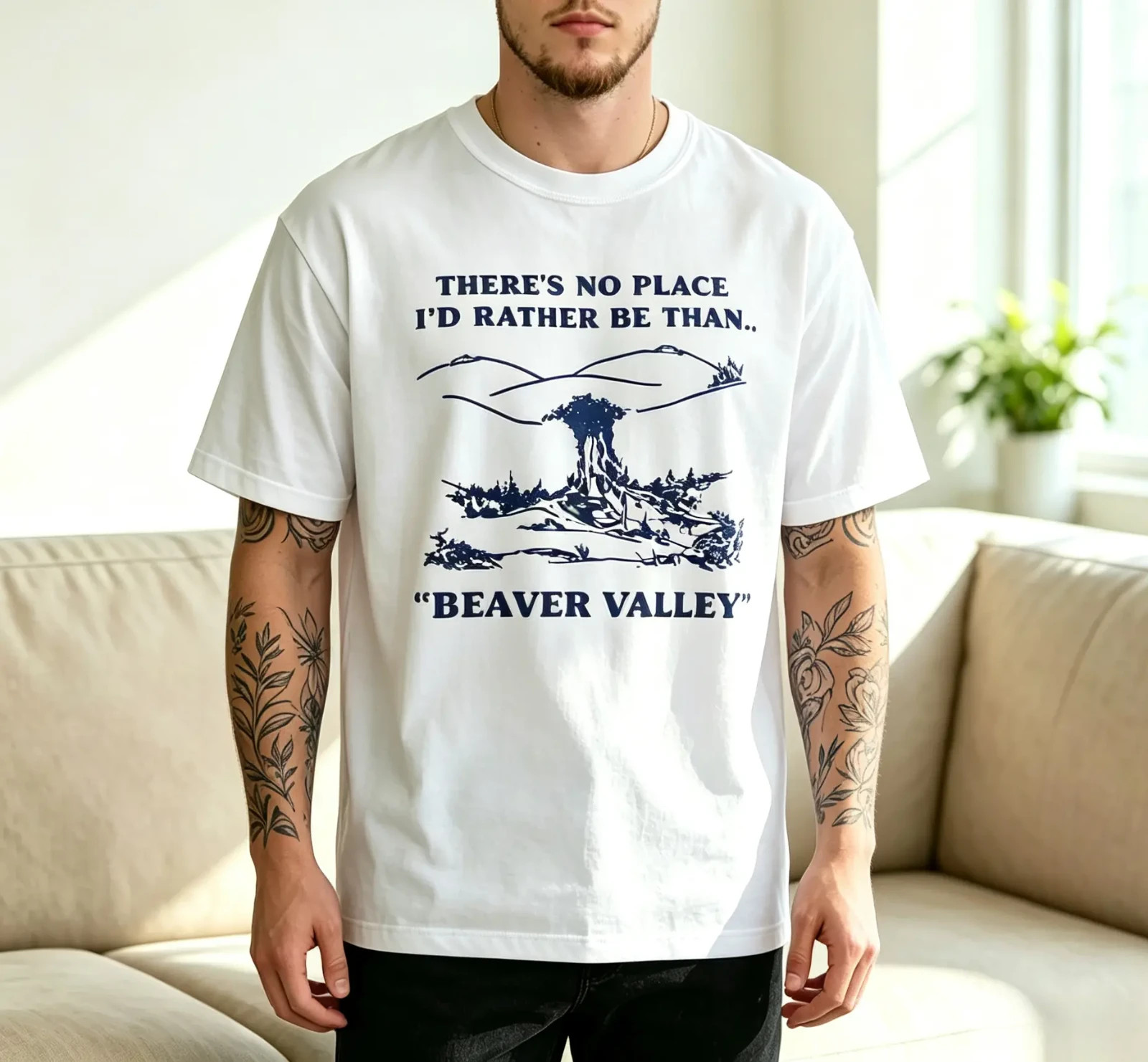 Men's Short Sleeve Beaver Valley Graphic Cotton T-Shirt - Unisex Fit, Cotton Fab