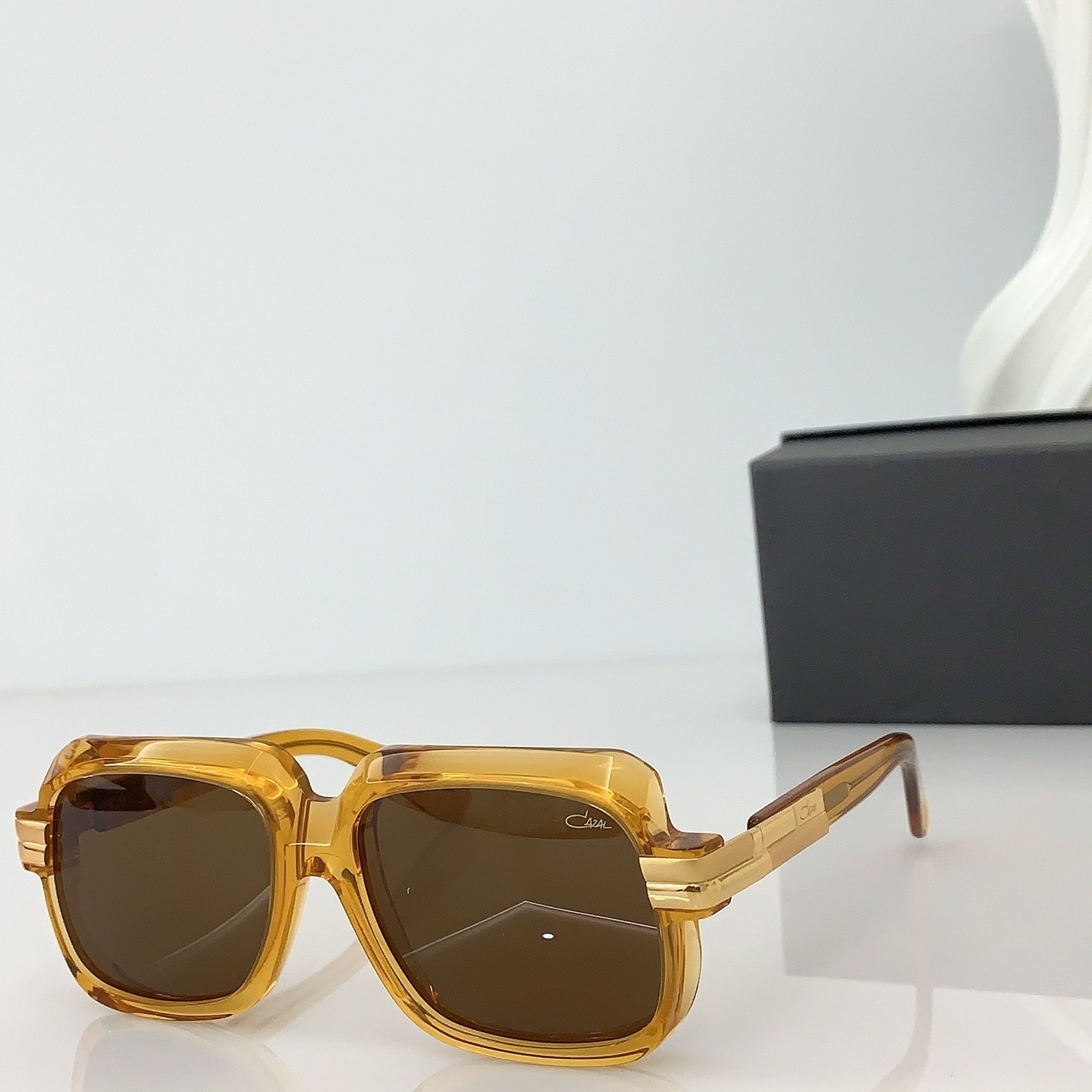 Cazal MOD607 Square Sunglasses Amber Frame Brown Lens 56‑18‑140