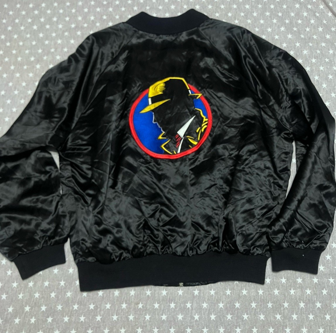 Vintage Dick Tracy Satin Bomber Jacket Men’s XL Black Disney Promotion Snap Up🔥