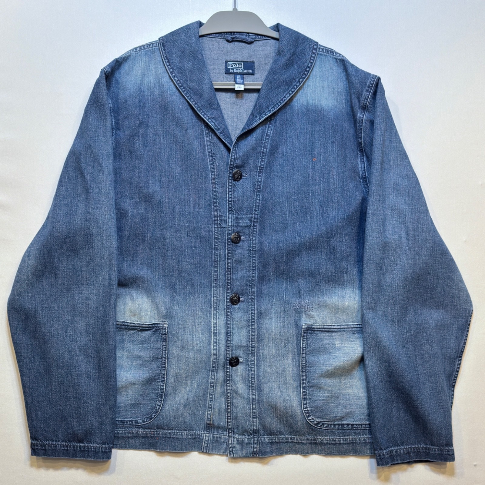 Polo Ralph Lauren XXL Men\'s Denim Shawl-Collar Jacket  Mfrs. Distressing