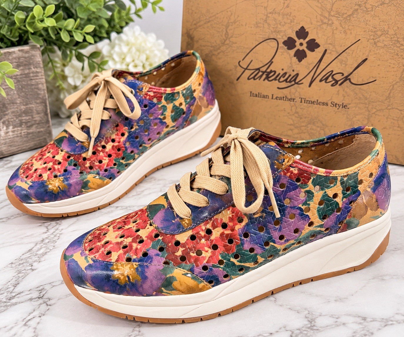 NEW Patricia Nash Milla Spring Multi Leather Perforated Sneakers Womens Size 10