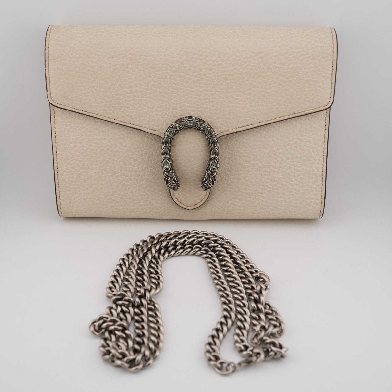 * Gucci Dionysus Mini Leather Chain Wallet Ivory Leather