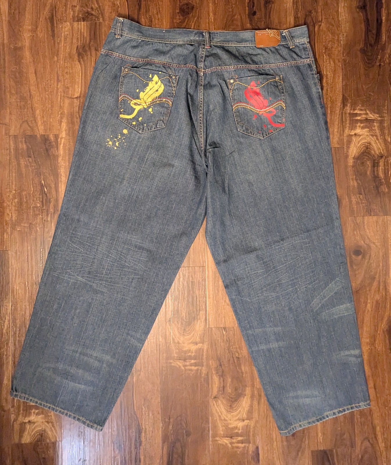 VTG Rocawear Jeans Mens 50 Baggy Wide Leg Hip Hop Skater Steezy Splatter Y2K 90s