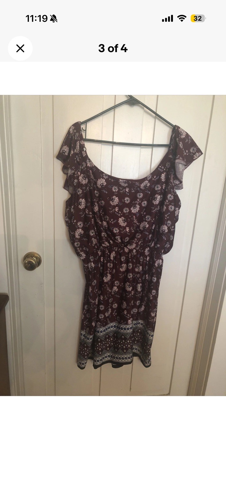 Maurices Floral Cold Shoulder Maroon Knee Length Dress Elastic Waist Size 2 NWT