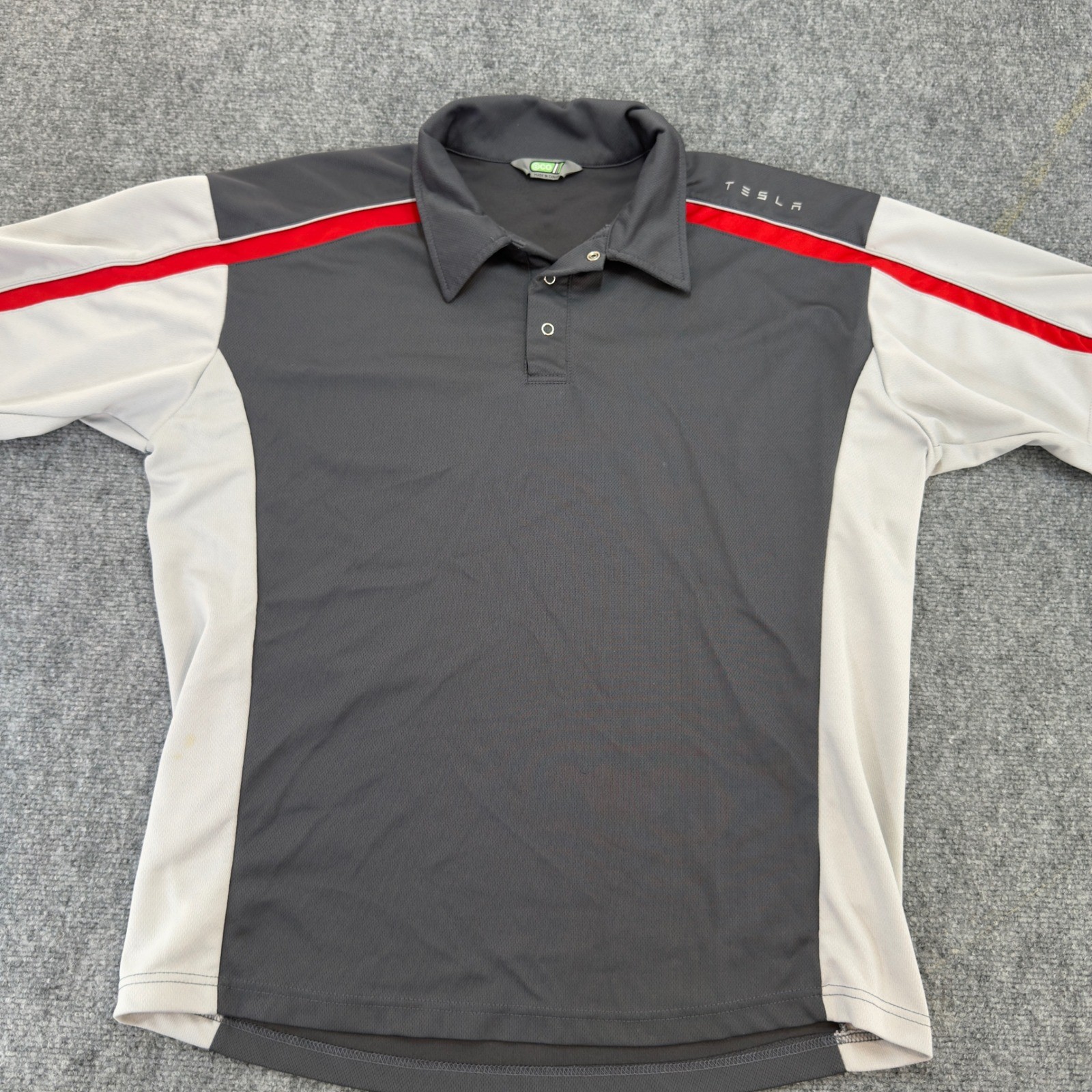 Tesla Motors Employee Polo Shirt Racing Stripe Grey Silver Size XXL