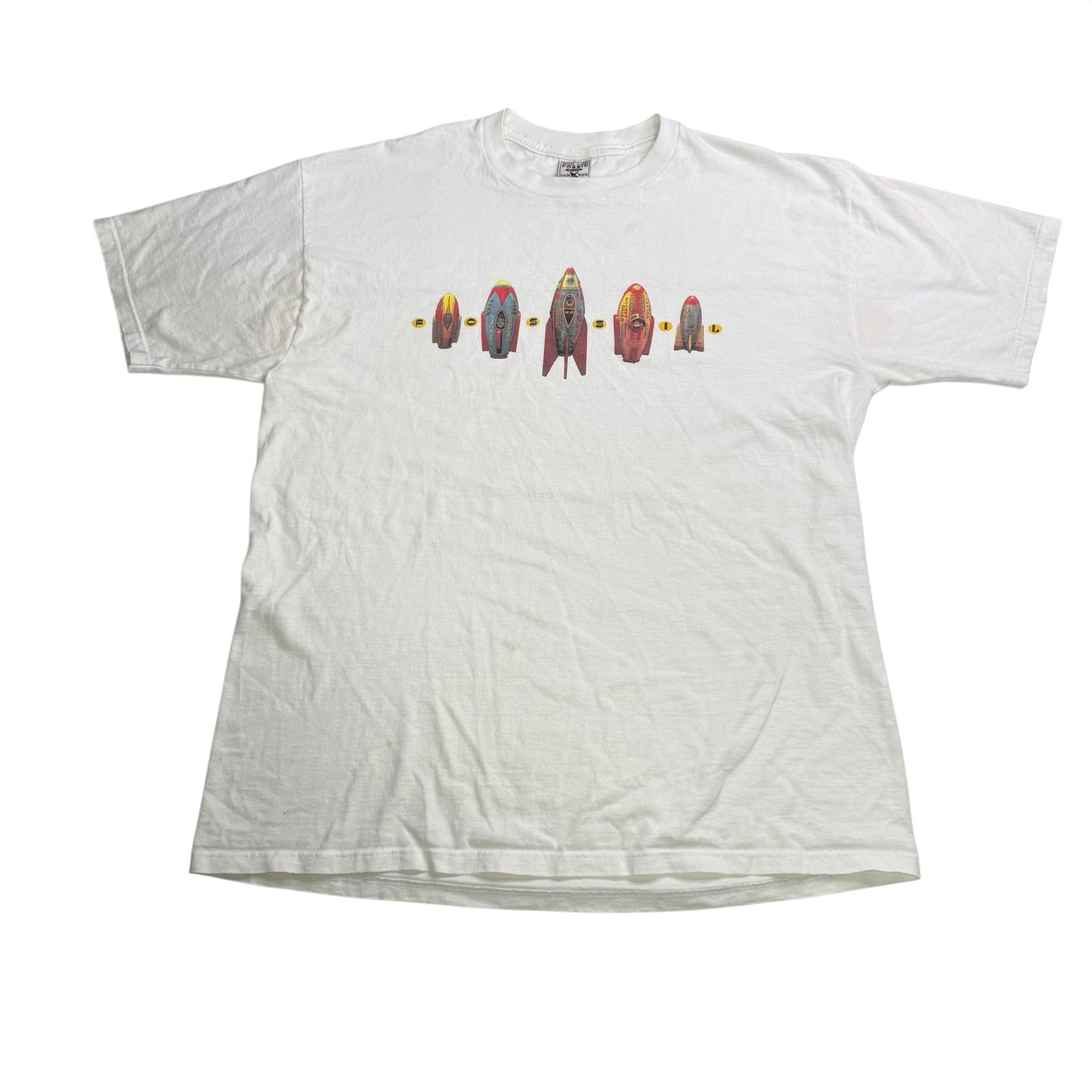 Vintage 90s Fossil Rocket Spaceship Graphic T Shirt Men’s Medium USA Made White