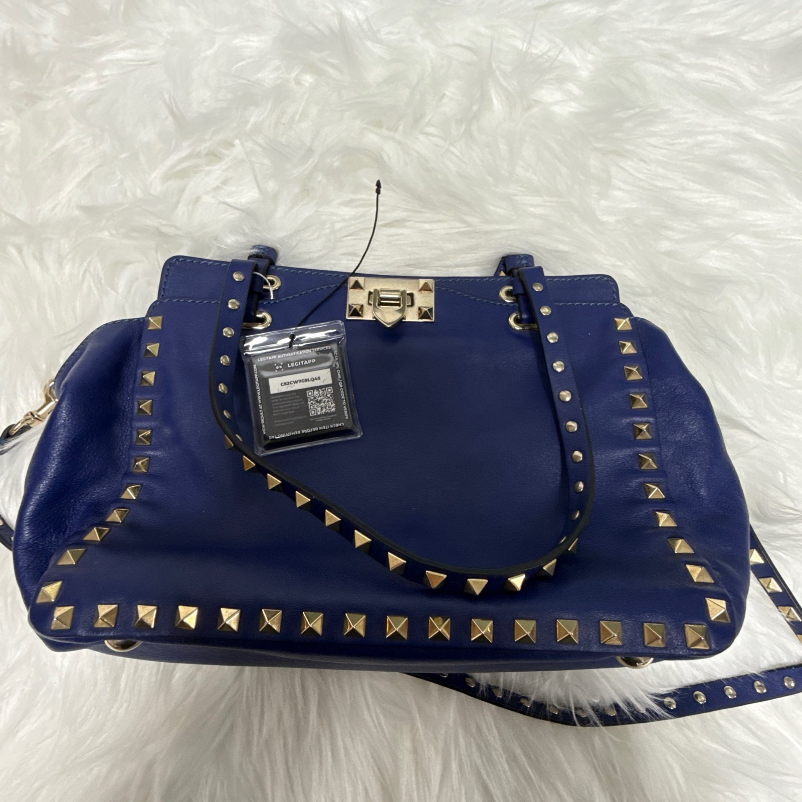 Authentic Pre-owned Valentino Rockstud Royal Blue Smooth Leather Shoulder Bag