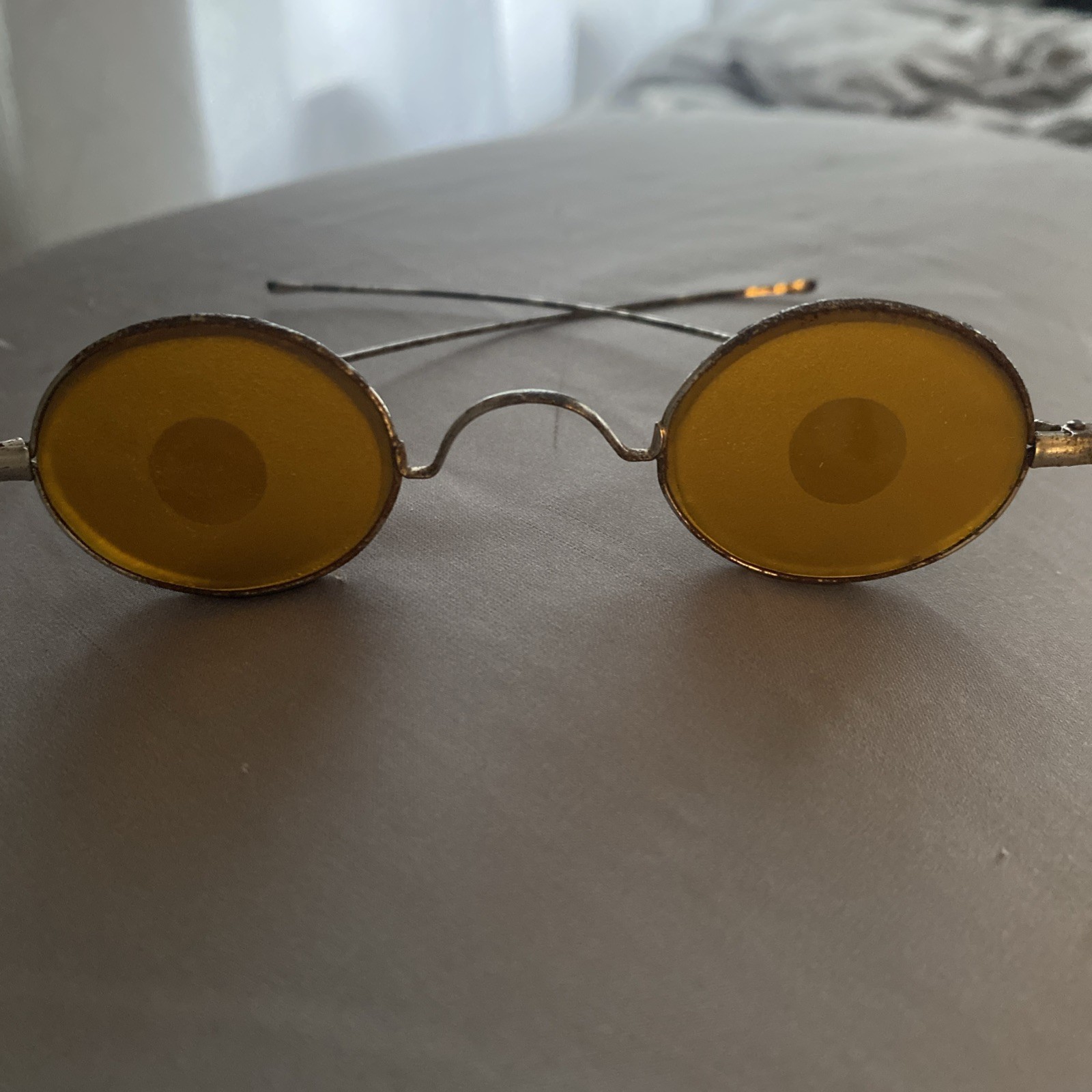 Antique 1870's-80s Sharp Shooters Tinted Frost Amber Glasses Shooting Spectacles