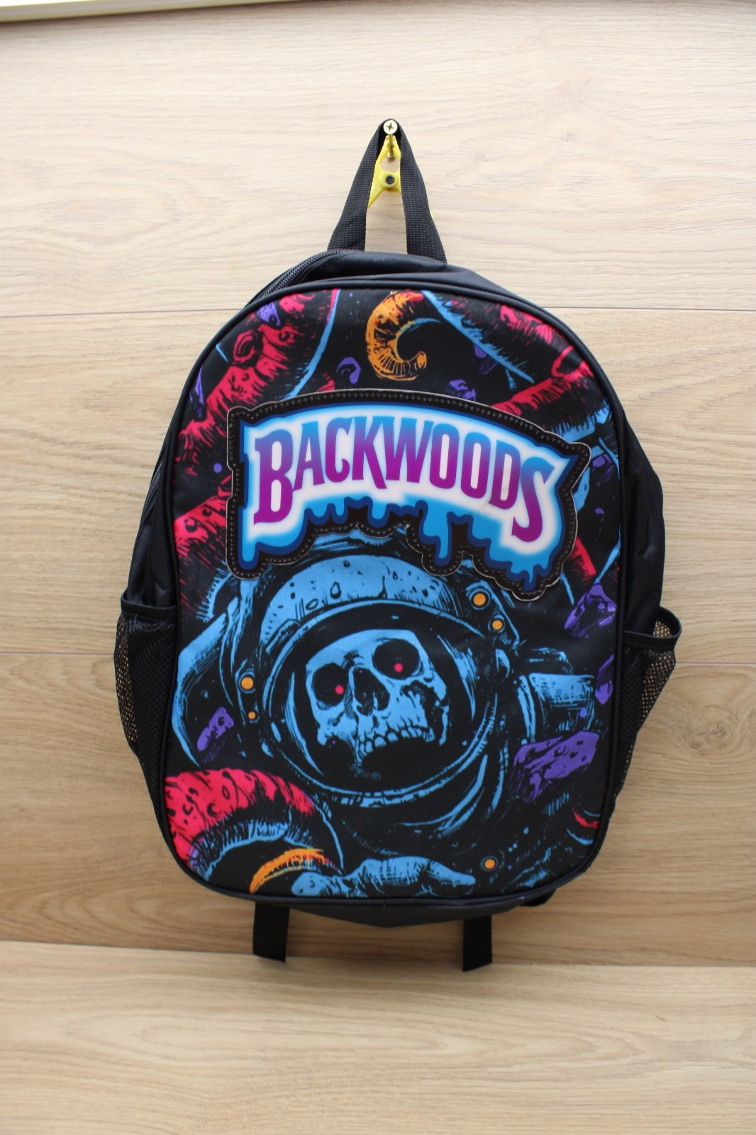 Backwoods Skull Print Backpack Black Purple White Medium Polyester