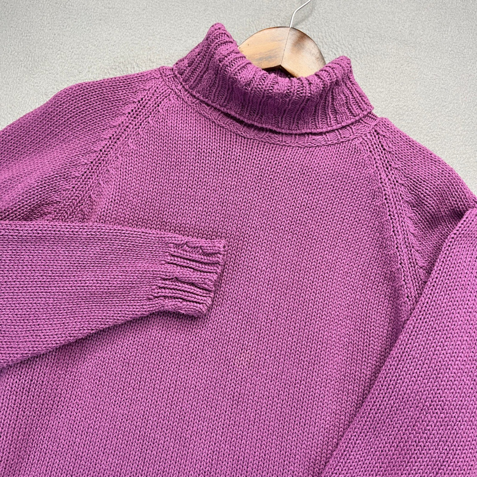 VTG L.L. Bean Turtleneck Sweater Women L Purple Cotton Knit Pullover Made in USA
