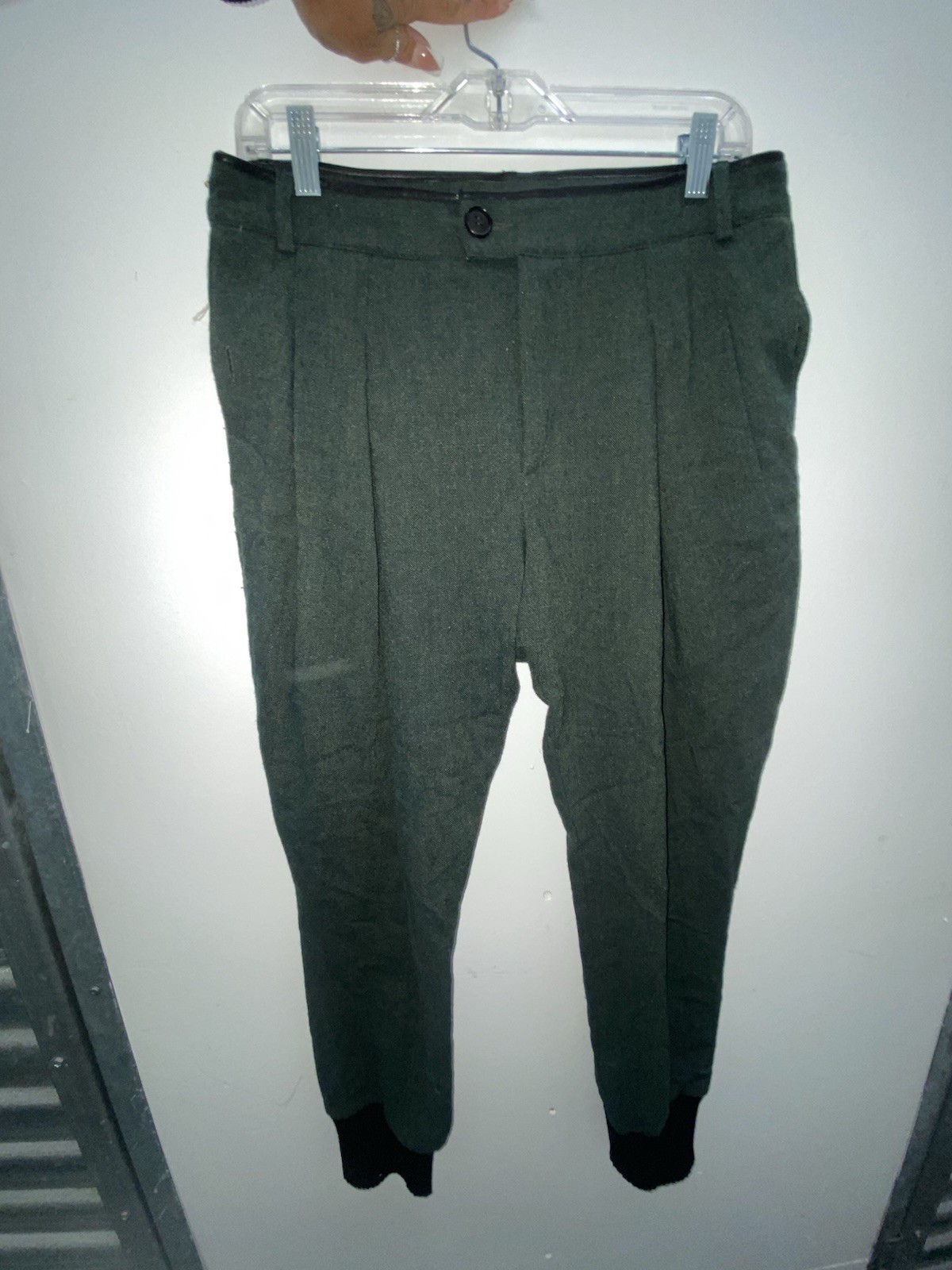 Boy. Band of Outsiders Green Wool Jogger Trousers Pants Leather Trim Size 31 W