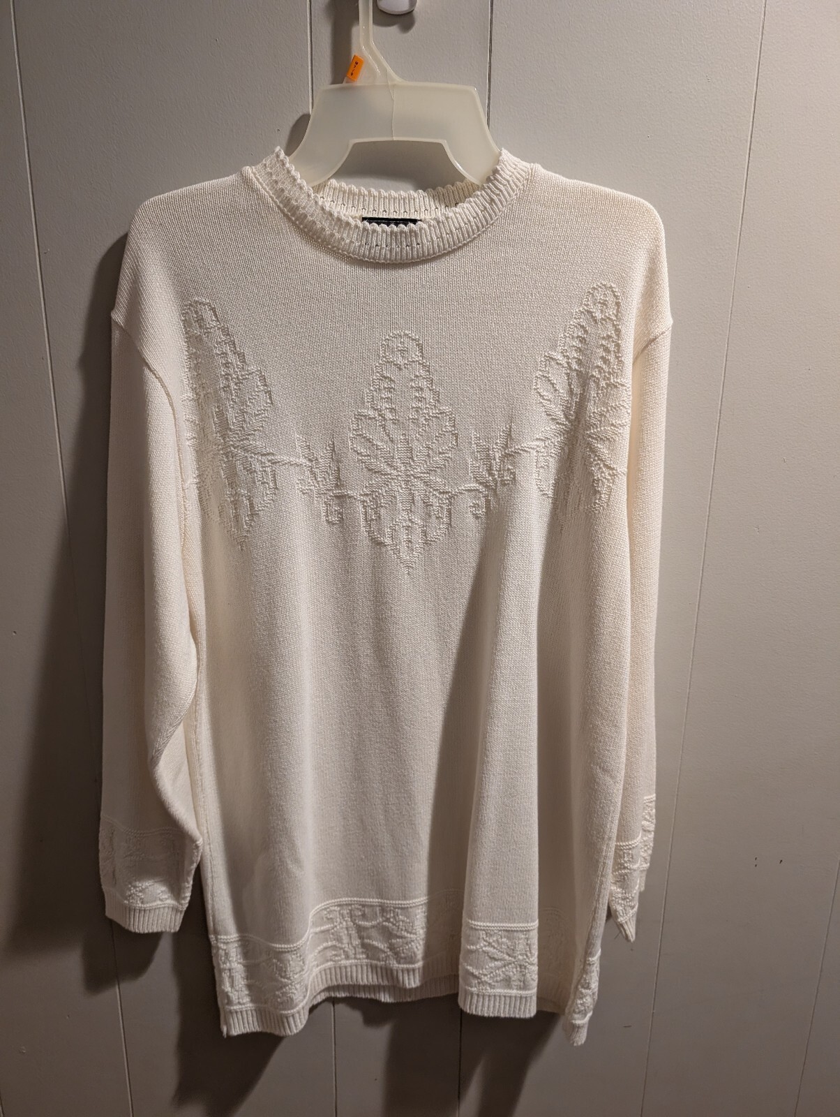 Vintage 80s Southern Lady Sweater Cream Embossed Knit Made in USA Grandma