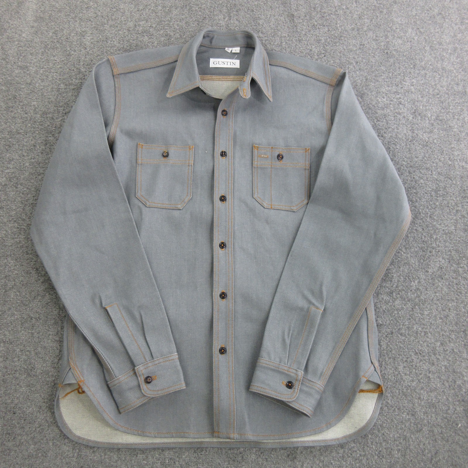 Gustin Shirt Men Large Gray Solid Denim Long Sleeve 172 Titanium Slub Workshirt