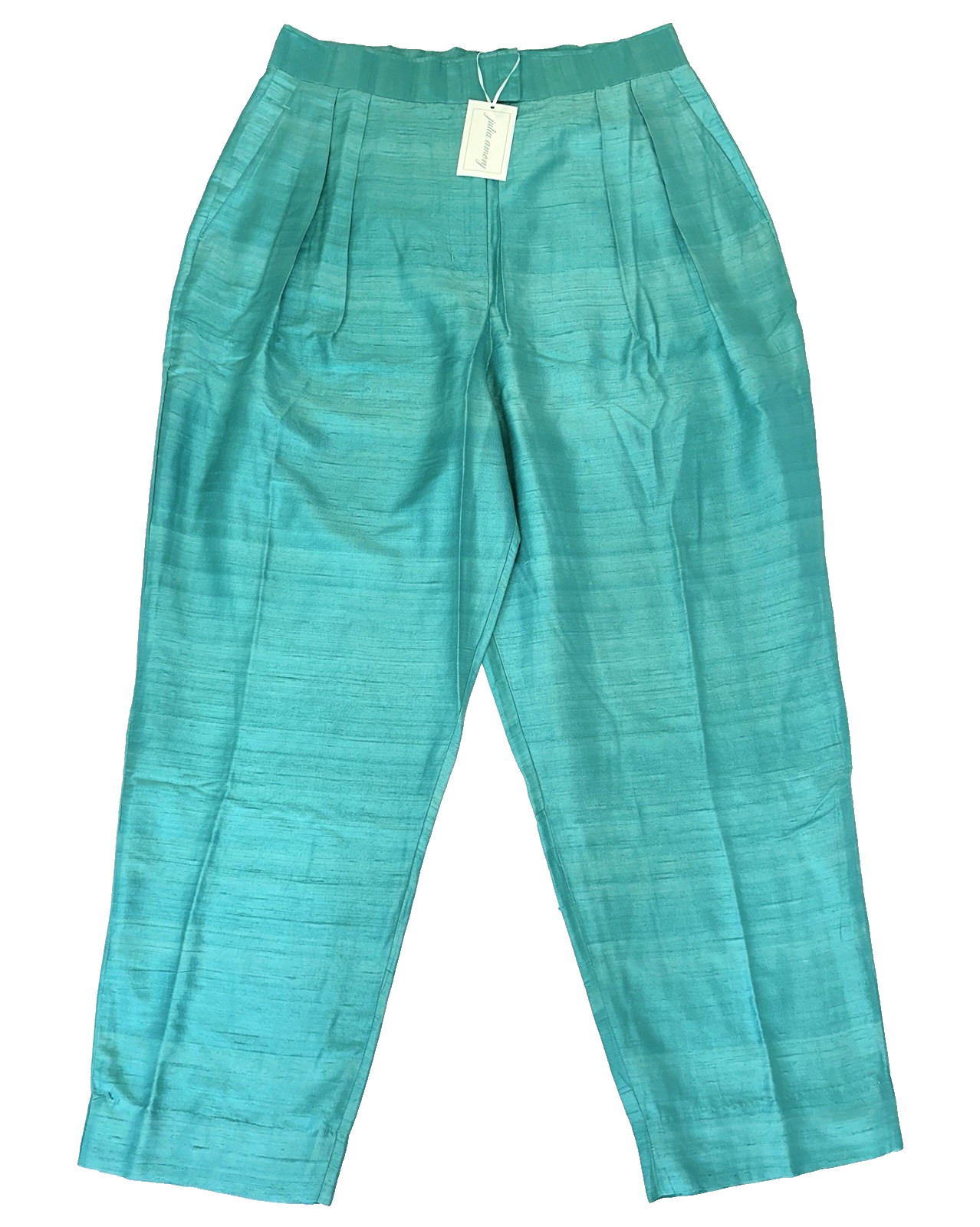 New NWT $368 JULIA AMORY Size XL 100% Silk Deco Pant Dupioni Aqua Blue-Green