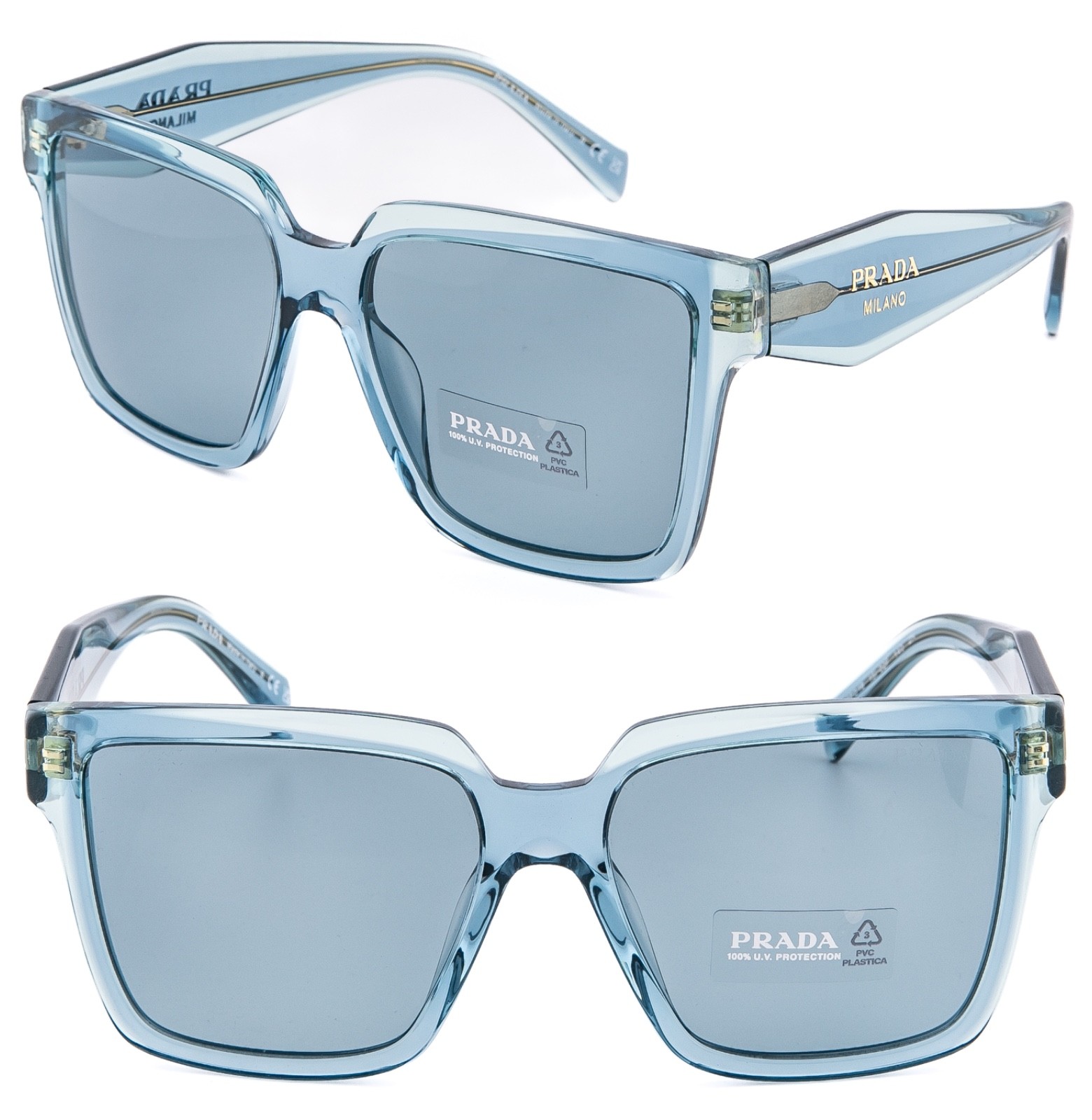 PRADA SYMBOLE Crystal Blue Oversized Triangle PR24ZS 24Z Fashion Sunglasses 24ZS