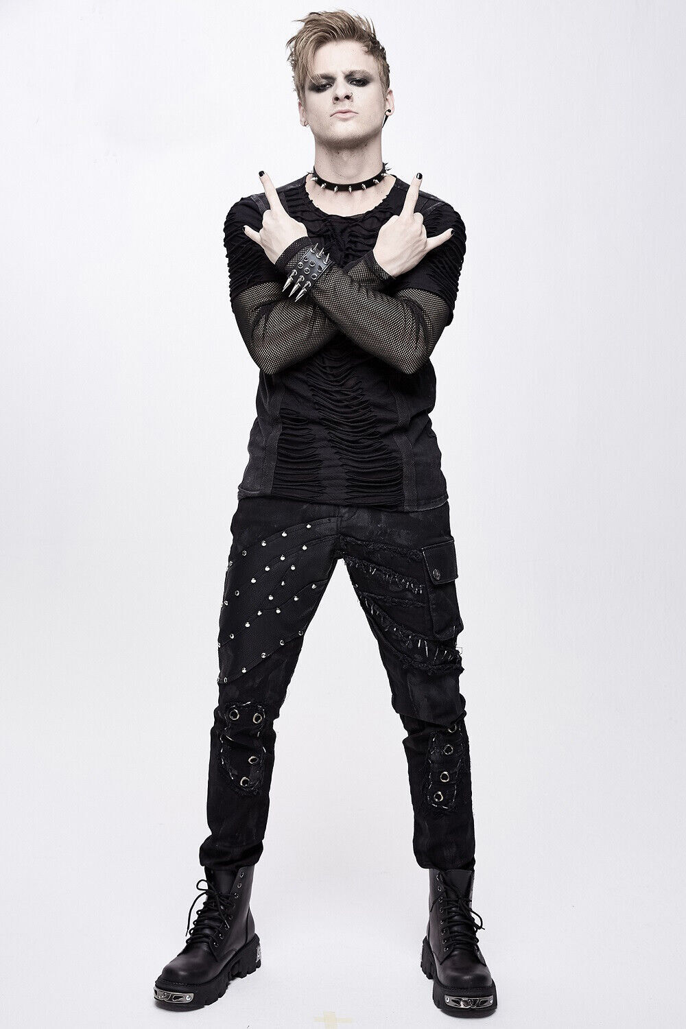 Devil Fashion Black Printed Men Studded Pants Cargo Pants Pocket Tactical Pants