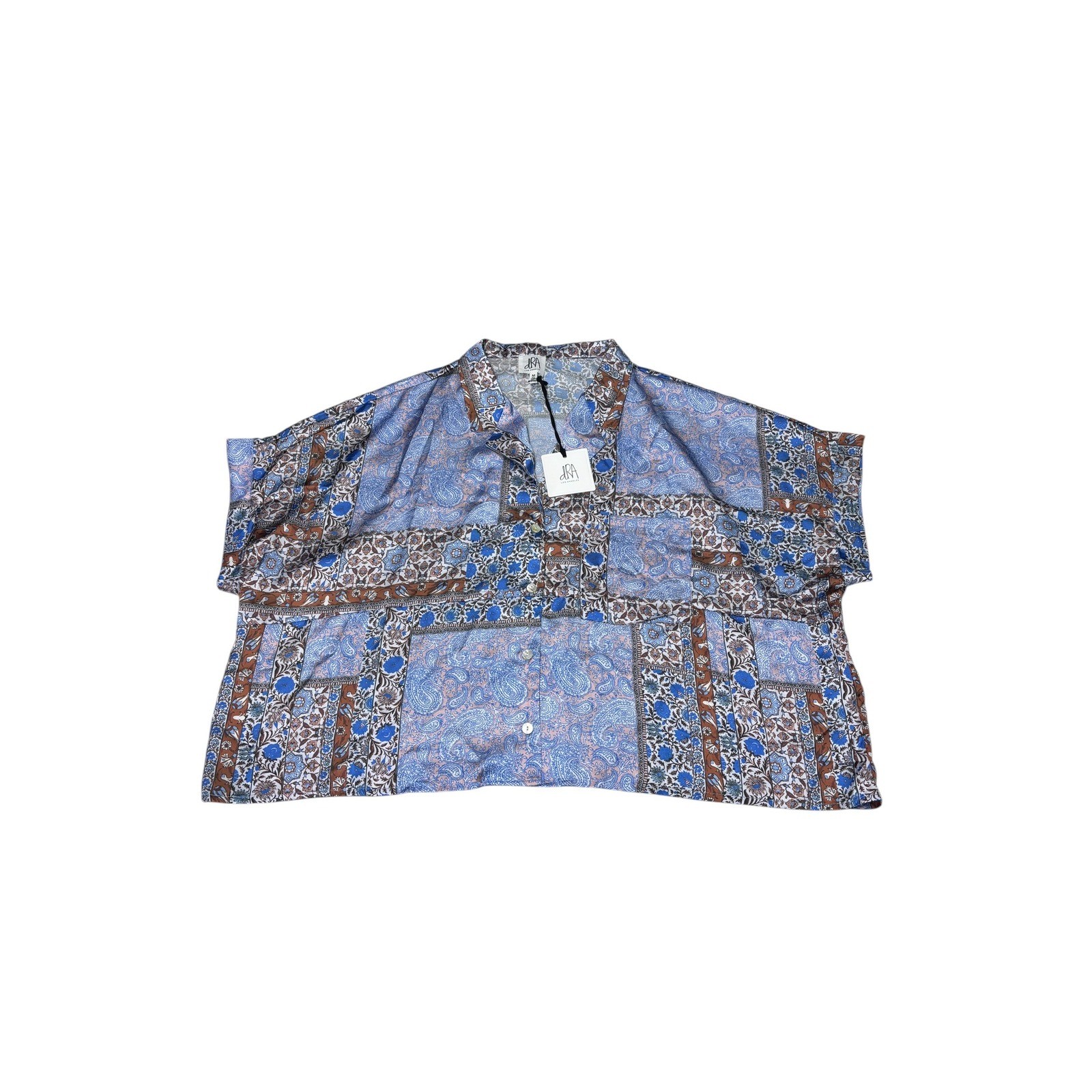 NWT Anthropologie  dRA Los Angeles Blue Paisley Patchwork Button Front Top M