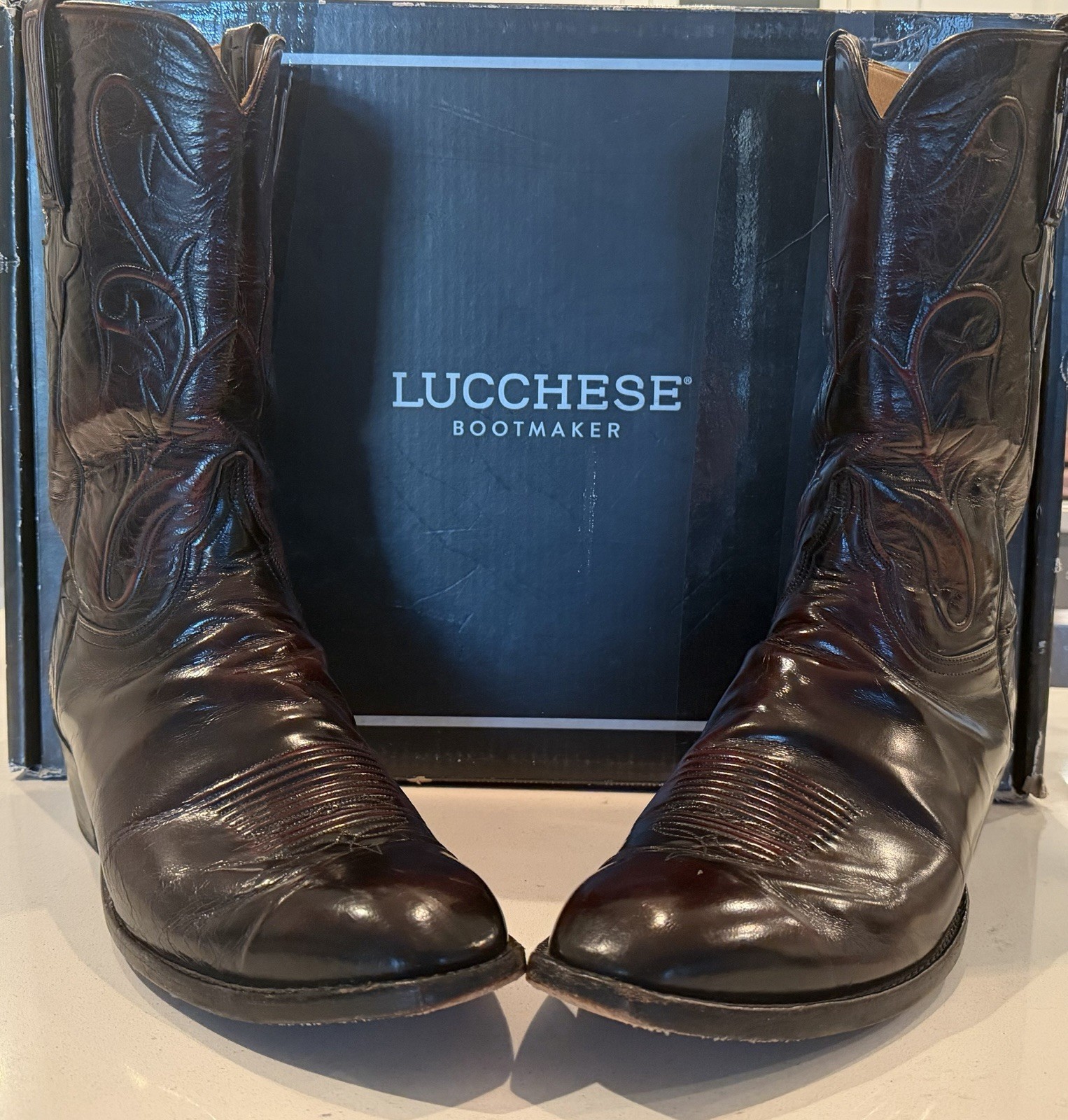 LUCCHESE FRENCH TOE 15 D BLACK CHERRY CLASSIC MENS COWBOY BOOTS 