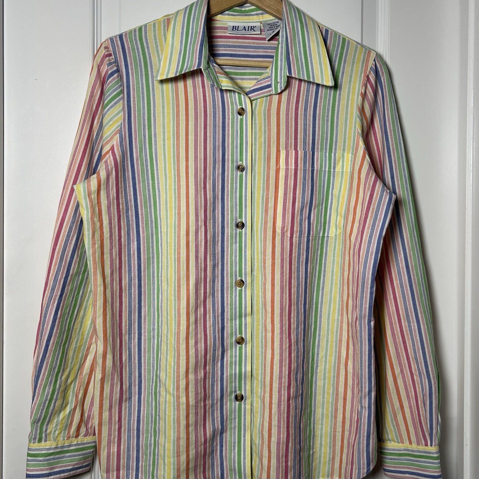 Blair Vintage 90s Cotton Rainbow Candy Stripe Button Up Shirt Preppy Twee Style