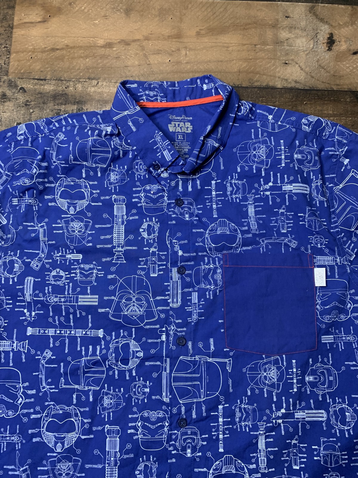 Disney Parks Star Wars Shirt Mens XL Blue Darth Vader Blueprint Short Sleeve