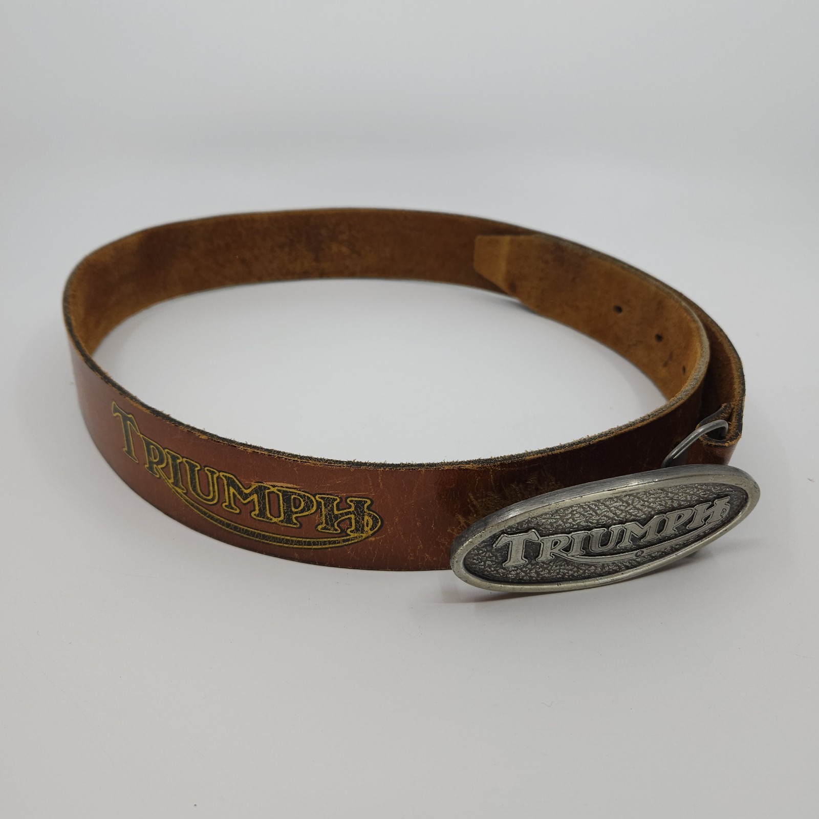 Rare 1975 Triumph Motorcycles Leather Belt - T-38 Buckle - Bergamot - 36 Inch