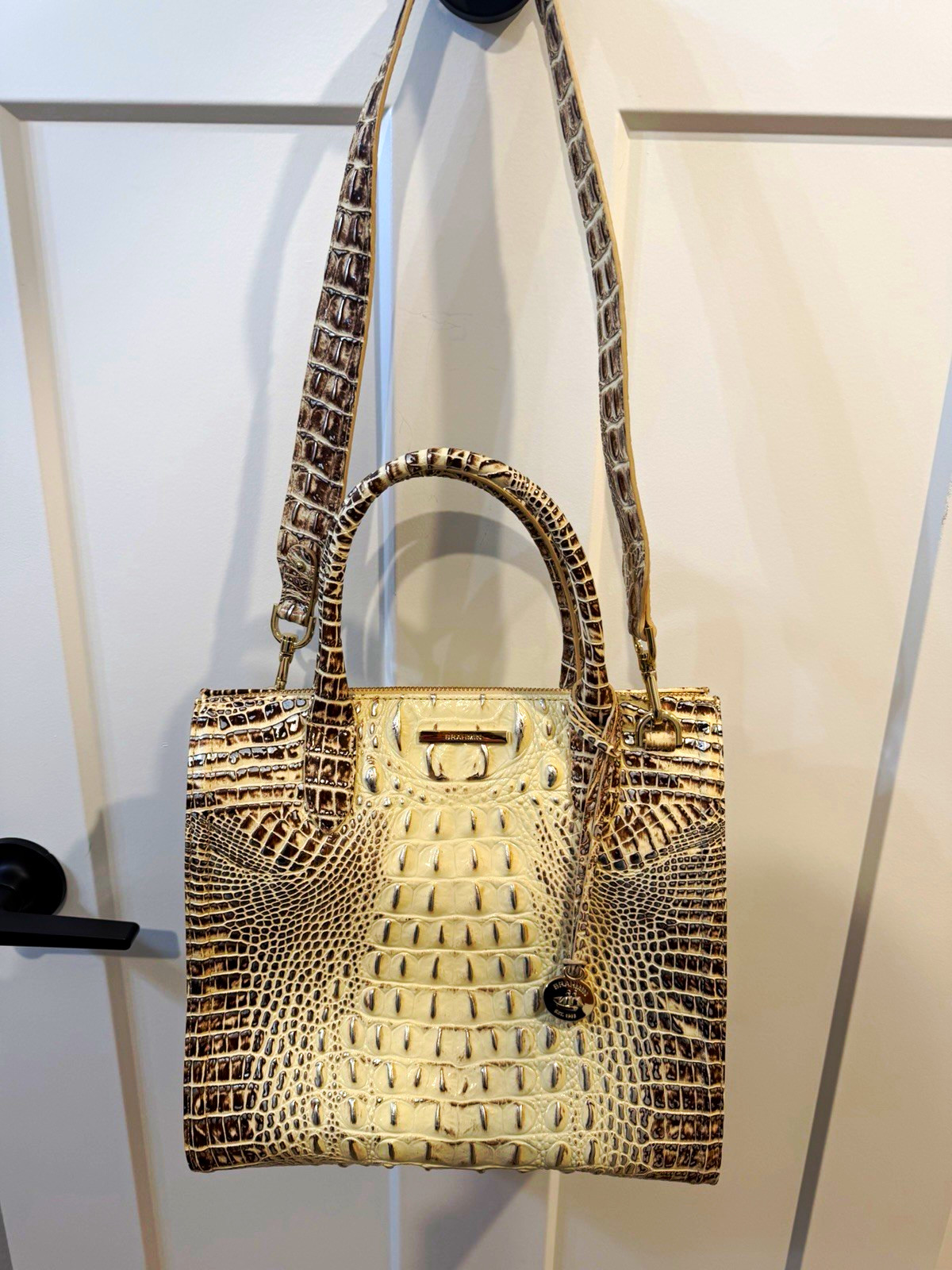 Authentic Brahmin Duxbury Satchel Cream Brown Melbourne Croc Leather Bag