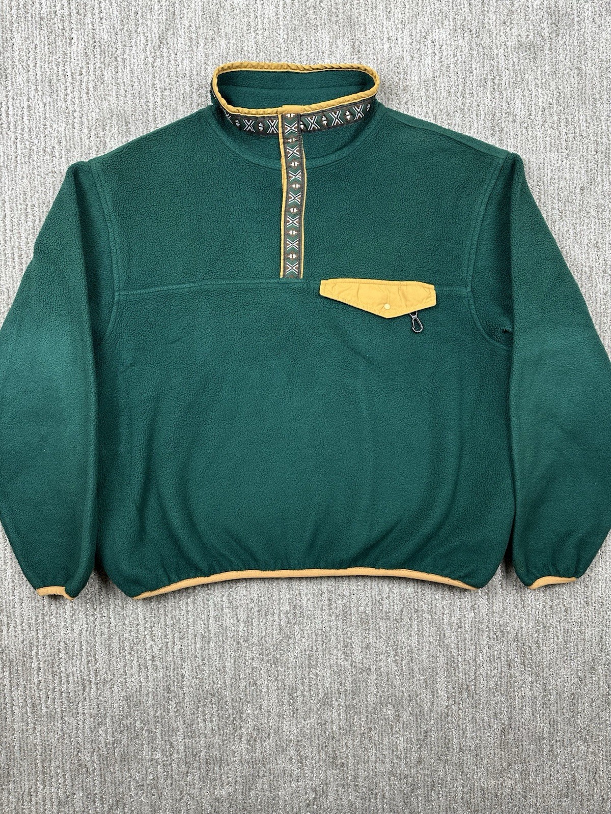 Vintage Eastern Mountain Sports EMS Green Fleece Pullover Aztec Trim Mens Large
