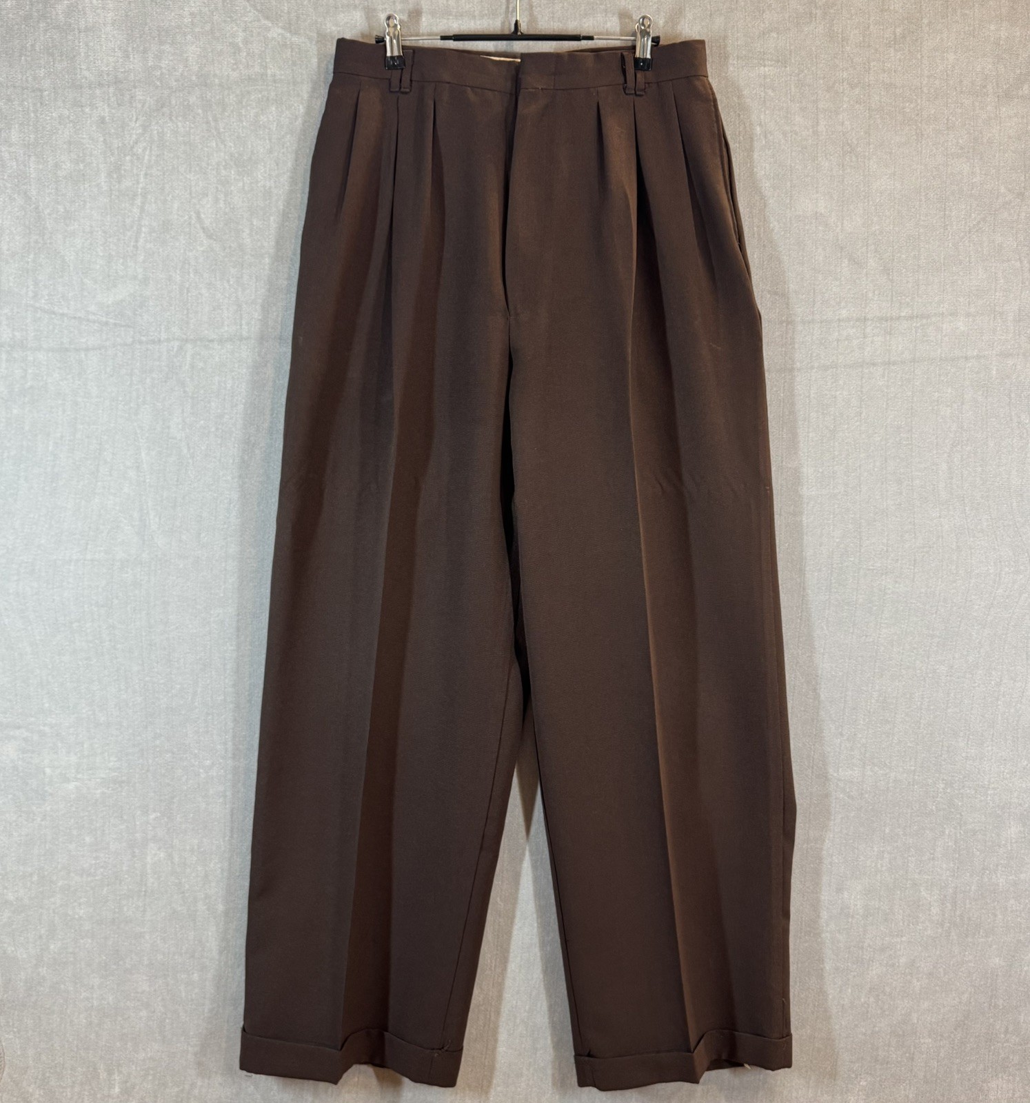 Vintage Smokey Joe\'s Men Brown Triple Pleated Dress Pants Wide Leg 80s 90s