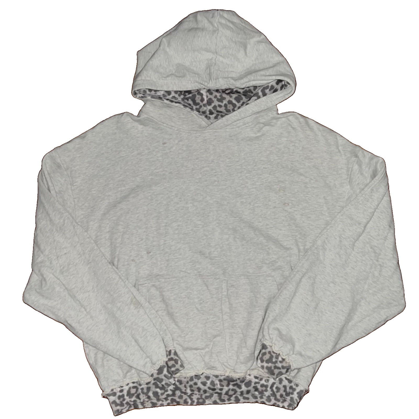Adult Unisex Scuffers Leo Grey Melange Cheetah Print Distressed Hoodie 2XL
