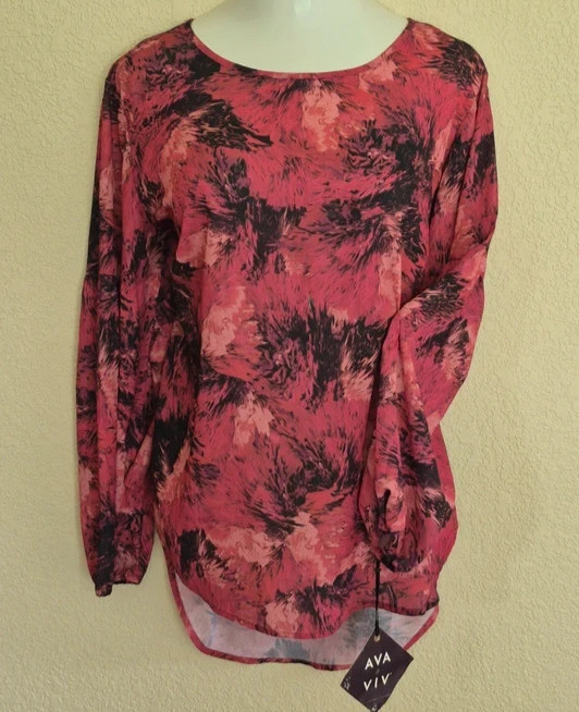 NWT Ava & Viv Pink & Black Chiffon Top 1X