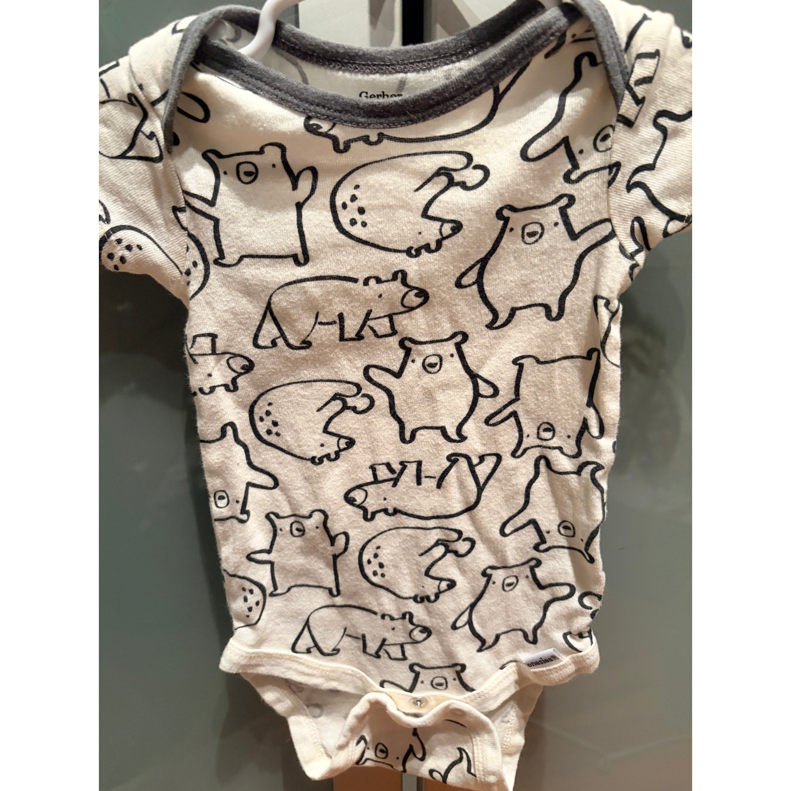 Gerber Onesies 3-6M Bear Print Short Sleeve Baby Bodysuit Unisex Neutral