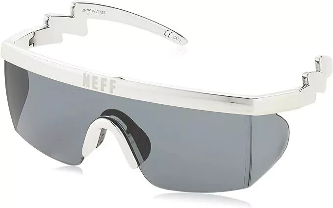 NEFF Men\'s Brodie Wrap Around Sport UV400 Sunglasses Rectangular Silver New