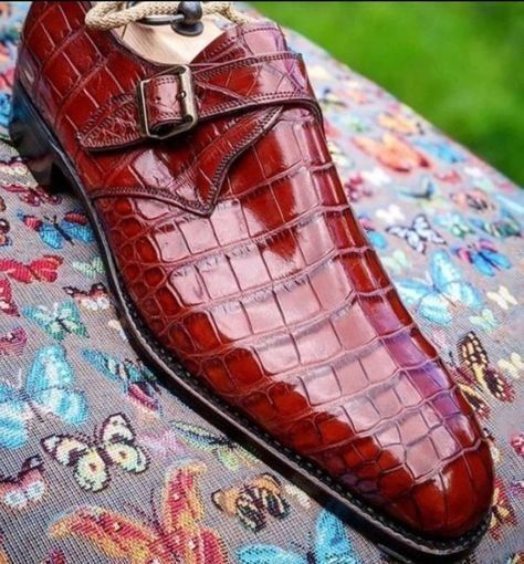 New Handmade Red Alligator Leather Oxford Monk Strap Wholecut Dress men Shoes