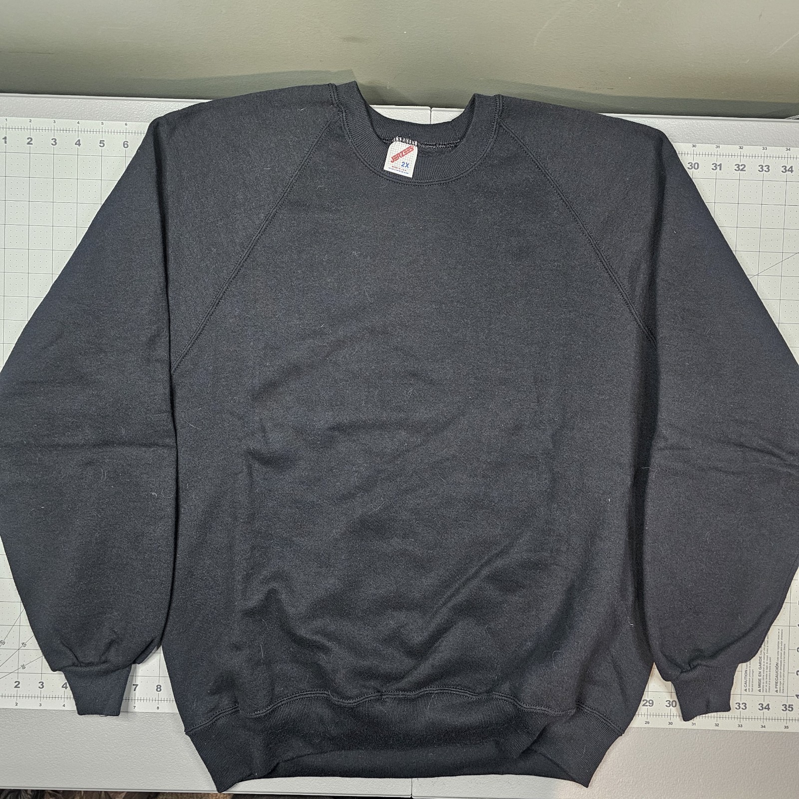 Vintage Jerzees Raglan Sweatshirt XXL New Black Usa 90s Classic Russell Minimal