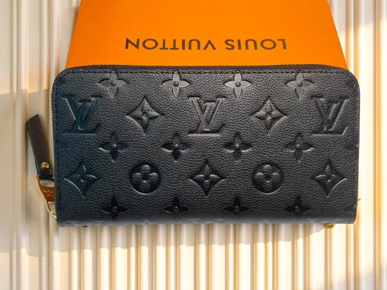 Louis Vuitton Black Monogram Logo Zipper Around Long Wallet W/D Bag & Box USA