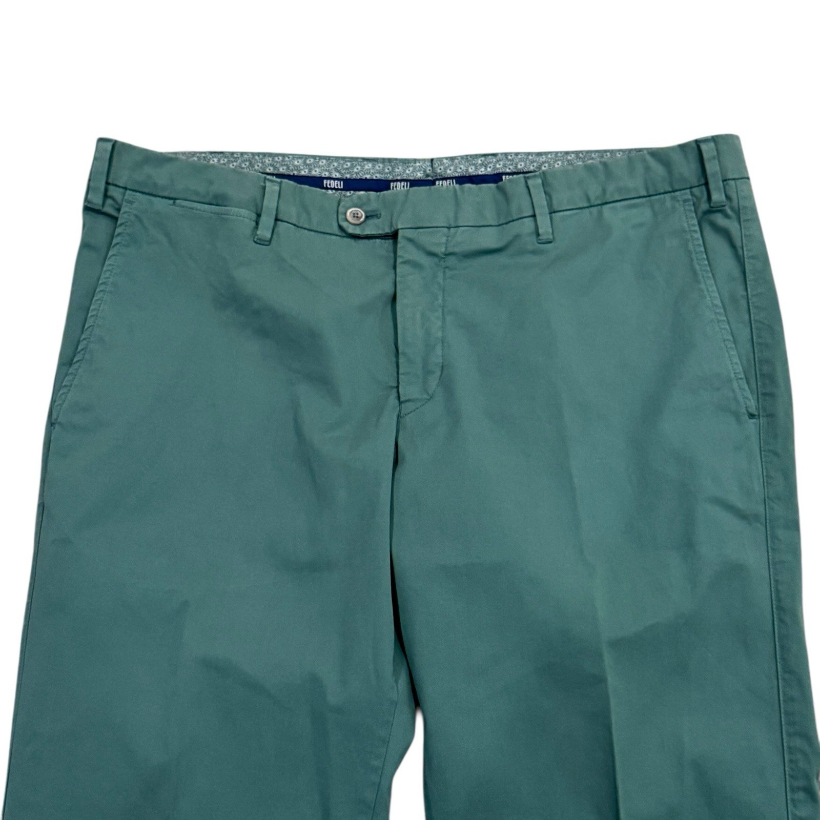 Fedeli Men\'s Size 54 Green Straight Leg Cotton Polyester Chino Trouser Pants euc