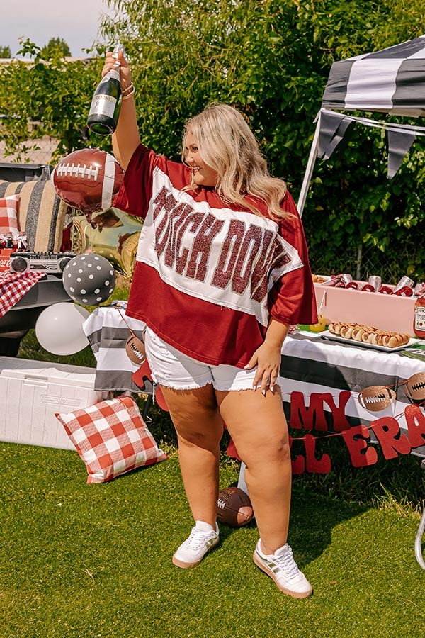 It\'s a Touch Down Sequin Oversized Tee in Red Curves