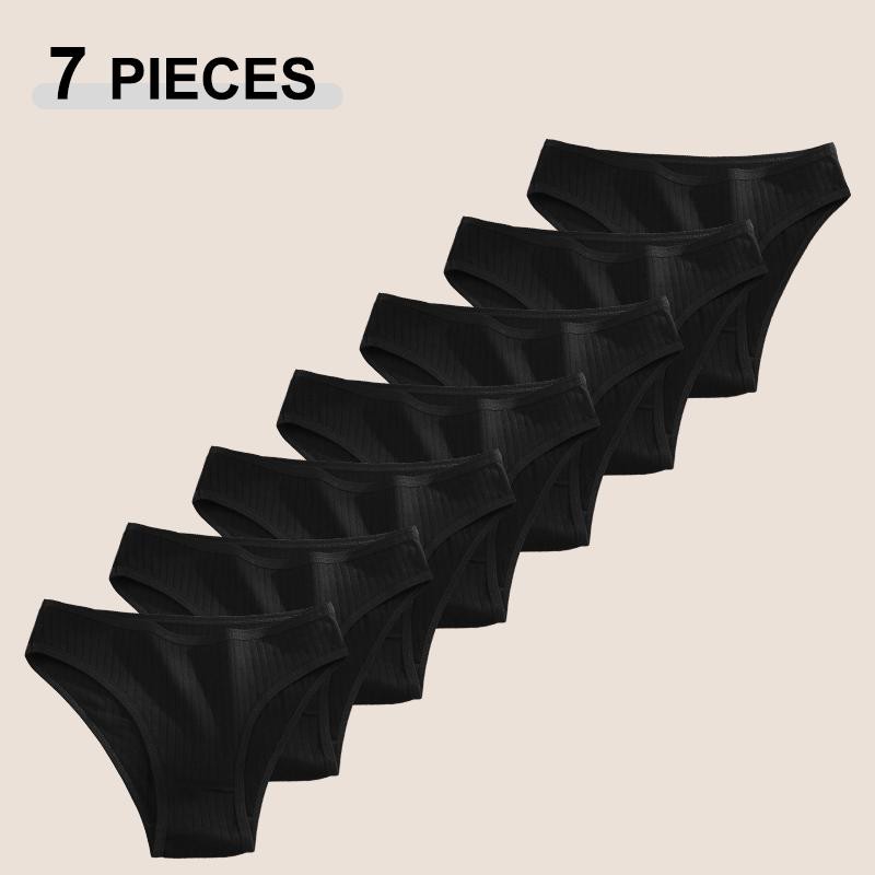 7pcs Women\'s Seamless Cotton Panties Ladies Low Rise Stripe Underwear Elastic