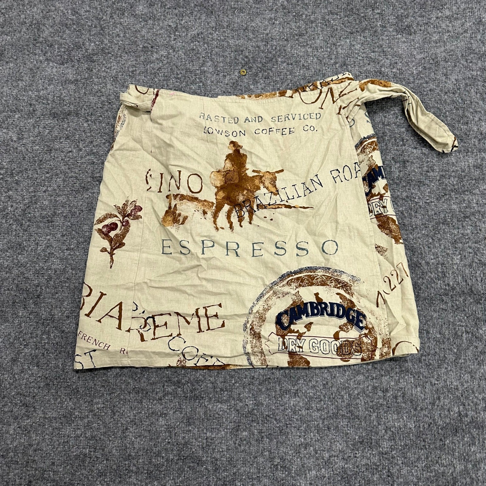 Cambridge Dry Goods Skirt Womens Size 8 Beige Linen Blend Coffee Print Wrap Mini
