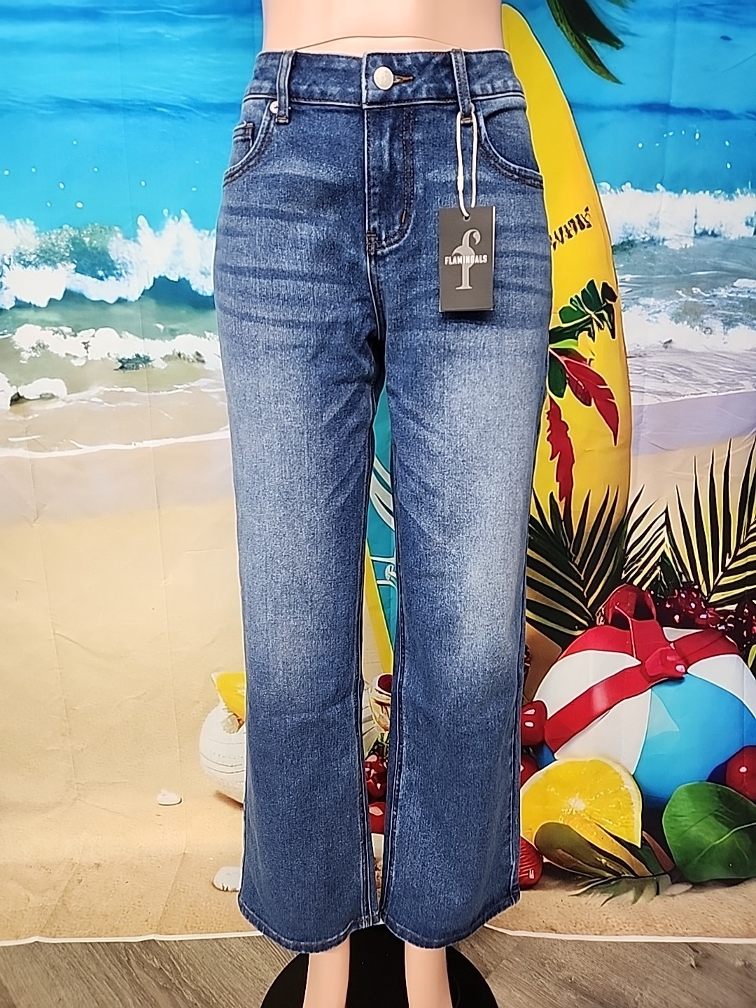 Nwt Flamingals Straight Leg Medium Wash Jeans size Medium,  #82241- 28 Inseam