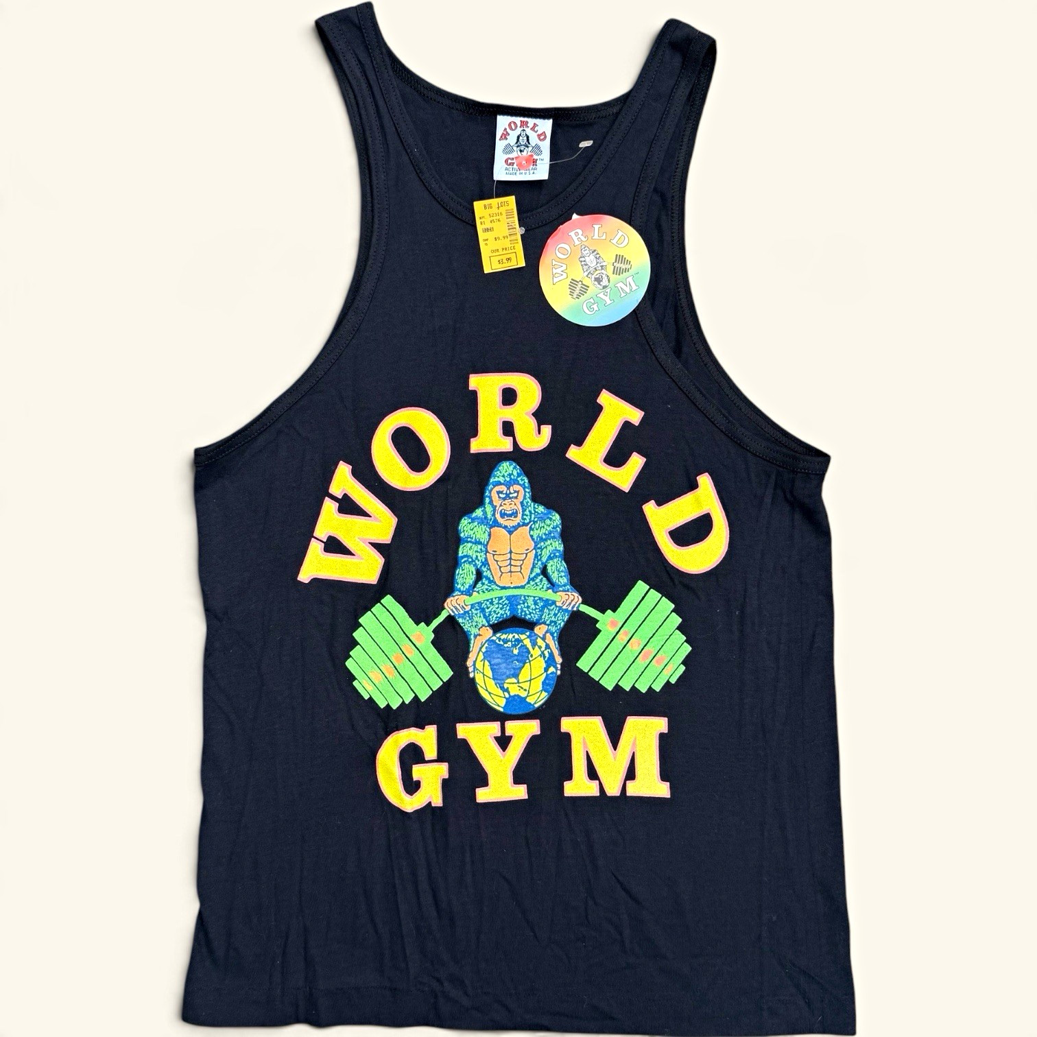 Vintage World Gym Tank Top M Made USA Gorilla Bodybuilding 90s NOS NWT