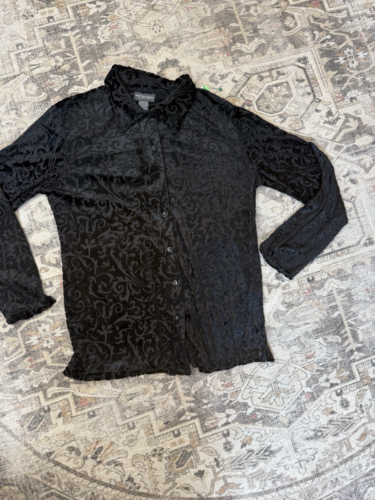 VTG Notations Black Burnout Velvet Blouse M Semi Sheer Whimsigoth Gothic Shirt