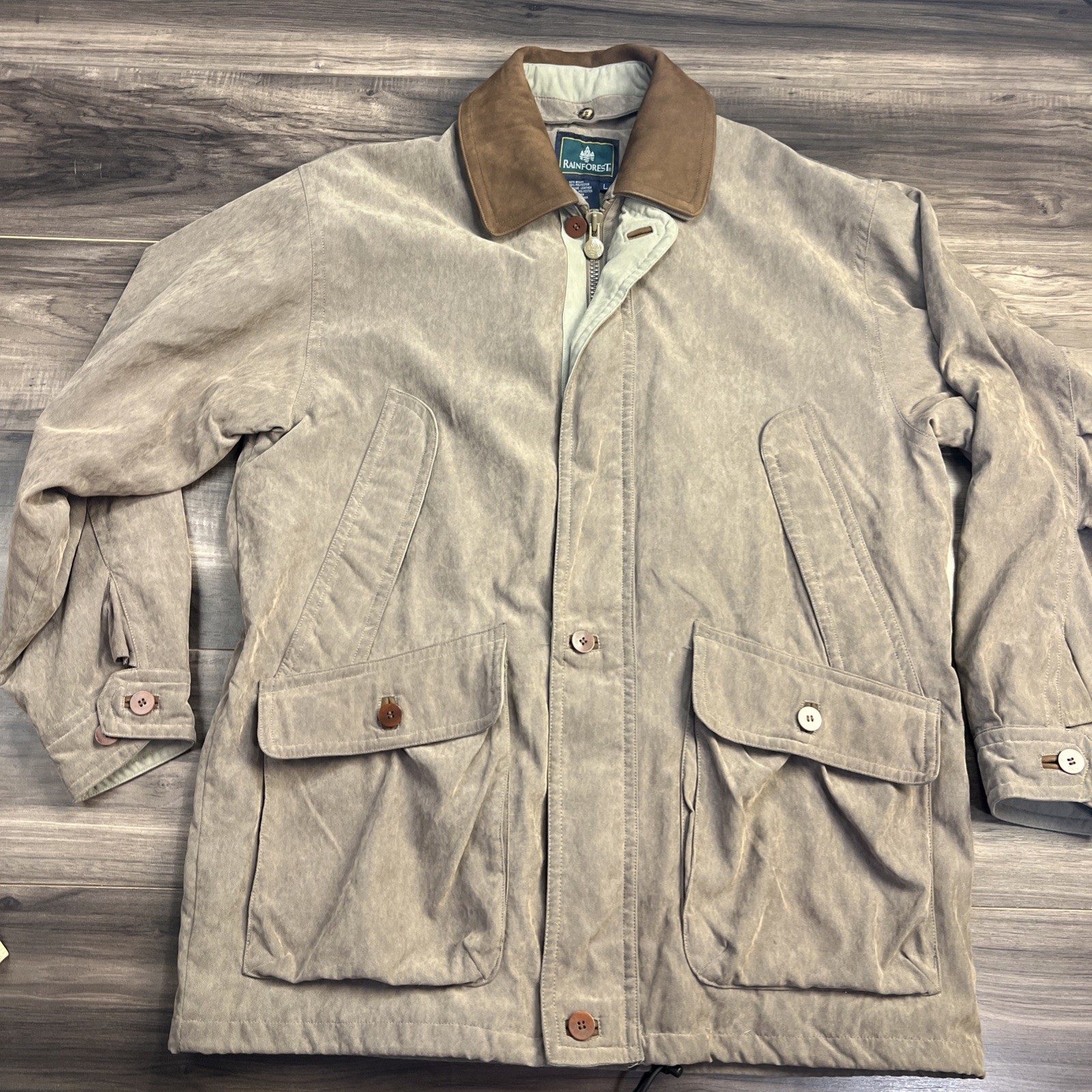 Rainforest Mens Barn Chore Jacket Large Tan Down Filled Removeable Zip Liner