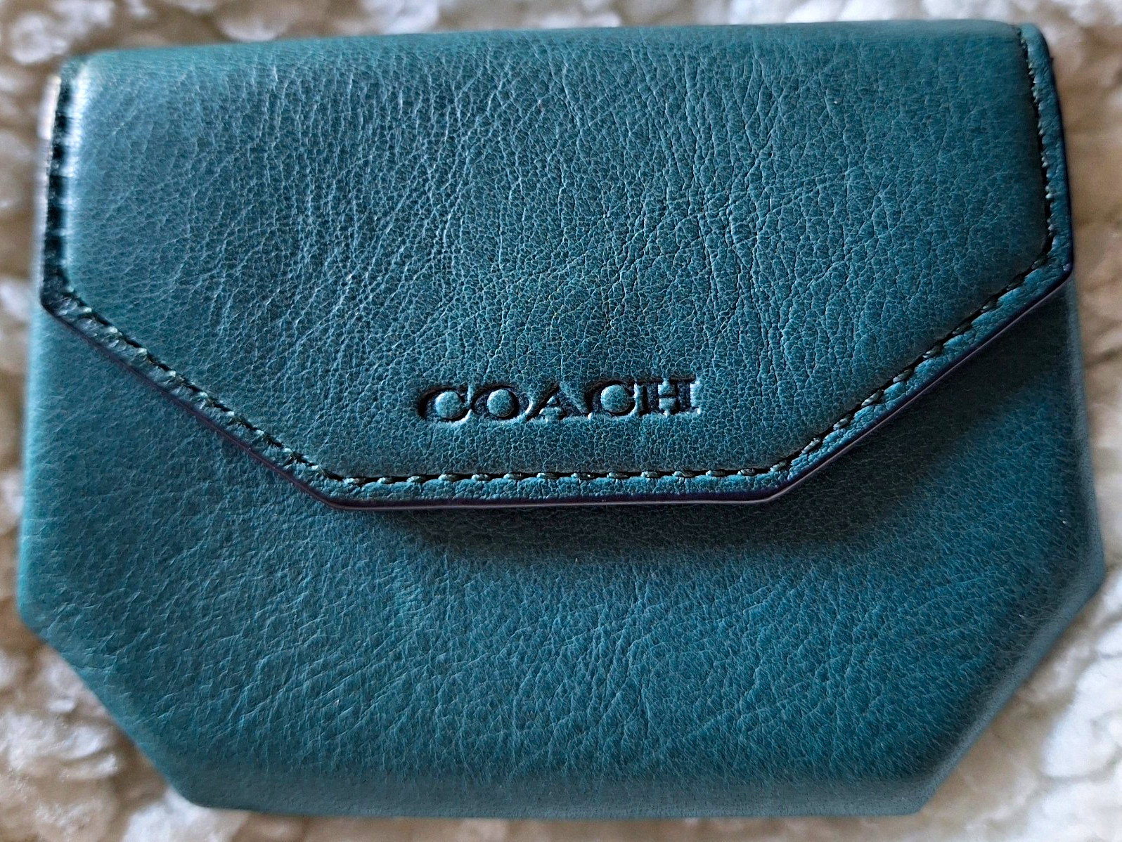 Rare Coach Vintage Geometric Leather Coin Pouch Wallet With Flap In Aegean - New